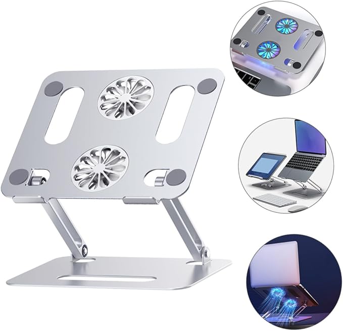 Gadpiparty Adjustable Laptop Cooling Pad with Dual Fans Aluminum Alloy Notebook Cooler Stand for Gaming and Office Use Silver
