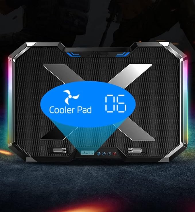 Laptop Cooling Pad RGB Notebook Cooler Laptop Fan Stand Adjustable Height with 6 Quiet Fans and Phone Holder Computer Chill Mat for 18 Inch Laptops - LED Light