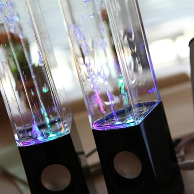 2PCS LED Light Speakers Dancing Water Music Fountain Light for PC Laptop for Phone Portable Desk Stereo Speaker White