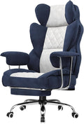 GTPLAYER Gaming ChairOffice Chair with Pocket Spring Lumbar Support Ergonomic Comfortable Wide Office Desk Computer Chair with Outward Fixed Soft Armrests and Footrest (Fabric Dark Blue &amp White