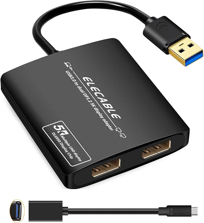 USB 3.0 to Dual DisplayPort Adapter - 5K+5K@60Hz Ultra HD - Built-in DisplayLink DL6950 Chip - Extend Screen to Multiple Monitor TV Compatible with WindowsMac OSAndroidChrome OSUbuntu