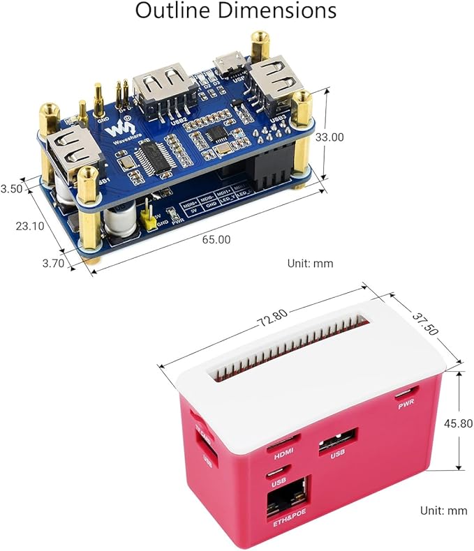 PoE Ethernet/USB HUB HAT Board with ABS Case Box for Raspberry Pi Zero 2W/2WH/Zero PoE 802.3af-Compliant Ethernet Port and 3X USB 2.0 Ports Compatible with USB 2.0/1.1