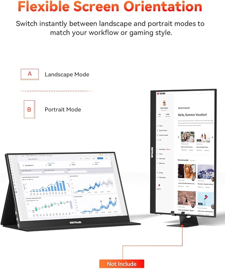 HotYeah Portable Travel Monitor 16.1'' 144Hz 1080P FHD Portable Monitor 106% sRGB HDR Display USB-C HDMI External Screen w/Smart Cover 2nd Screen for Laptop PC Mac Switch PS5/4 Xbox