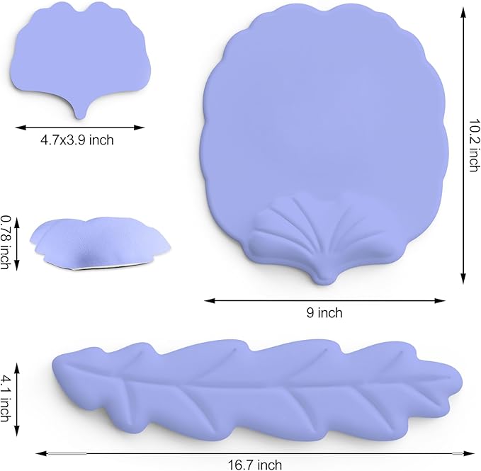 Keyboard Wrist Rest and Mouse Pad with Wrist Support Set Ergonomic Leaf Shape Mouse Pad with Non-Slip Base Pain Relief Memory Foam Mousepad for ComputerLaptopHome Office Purple