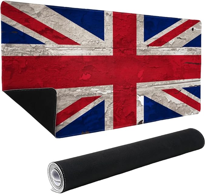 Rustic Distressed United Kingdom British Flag Large Gaming Mouse Pad Desk Mat with Stitched Edges Non-Slip Base