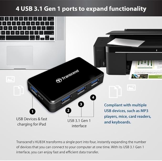 Transcend USB 3.0 4-Port Hub TS-HUB3K Black