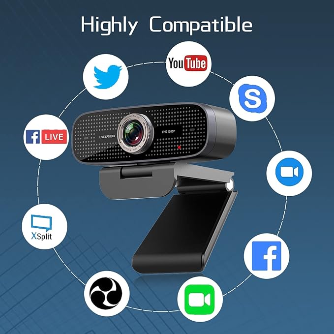HD 1080P with Microphone 927 Web Camera 2 Mics Streaming 360° Rotatable PC Camera Plug and Play USB for Conferencing/Zoom/Facetime/YouTube/PC/Laptop/Desktop
