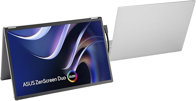 ASUS ZenScreen Duo OLED 360° Foldable Portable Monitor (MQ149CD) - Dual 14-inch 16:10 1920x1200 DisplayHDR400 True Black 100% DCI-P3 Delta&lt2 Dual USB-C Mini-HDMI Kickstand 3 yr Warranty