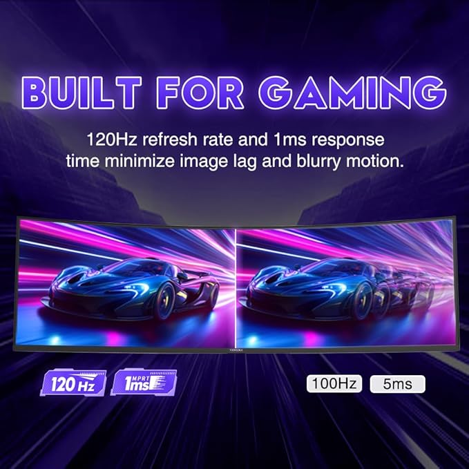 Viewedge 49 Curved Monitor Ultrawide Gaming 120Hz 1ms 32:9 DQHD 5120 x 1440P Computer Monitor R1500 110% sRGB DisplayPort HDMISupport Crosshair and Wall Mount