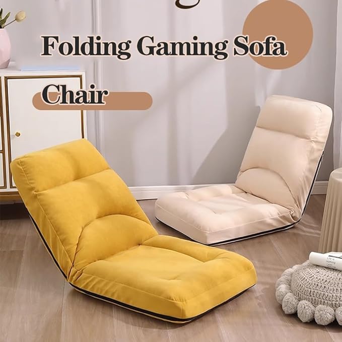 ELEFOCUS Adjustable Pink Floor Chair with Back Support Padded Gaming Lounge Sofa 5 Positions Folding Sleeper Bed for Reading(Gray-1)