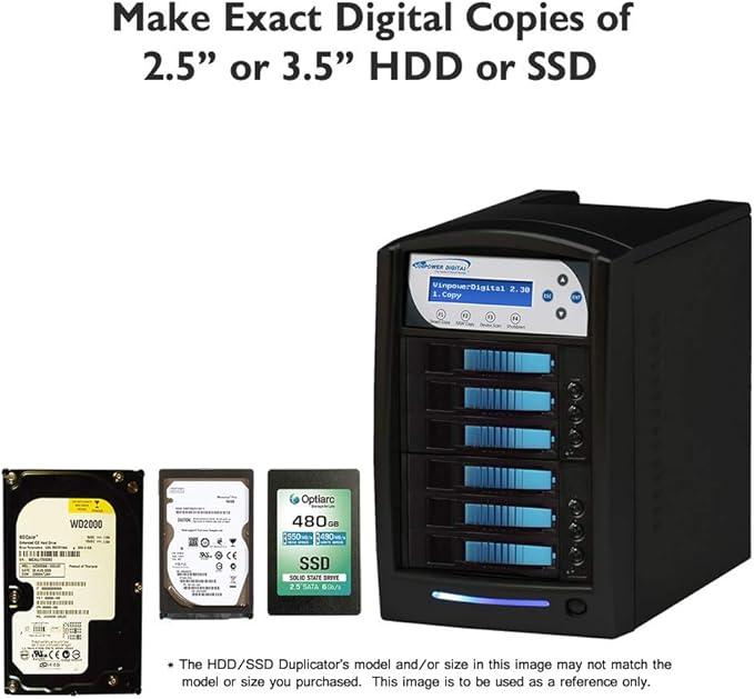 Vinpower Digital HDDShark 1 to 2 Standalone SATA Hard Drive HDD Duplicator Supports 2.5 and 3.5 SSD Transfer Speed 75MB/Sec