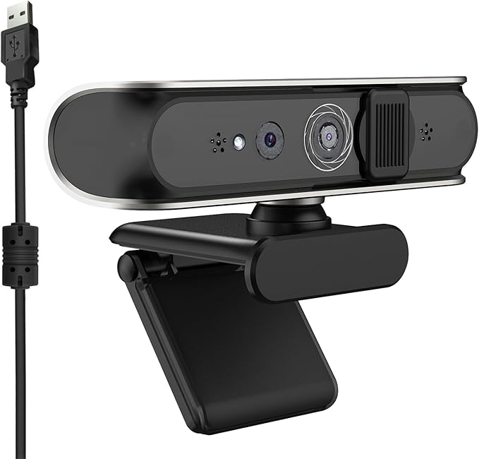 USB Cord WindowsHello Facials Recognition Camera with 1080P and Noise Canceling Microphones