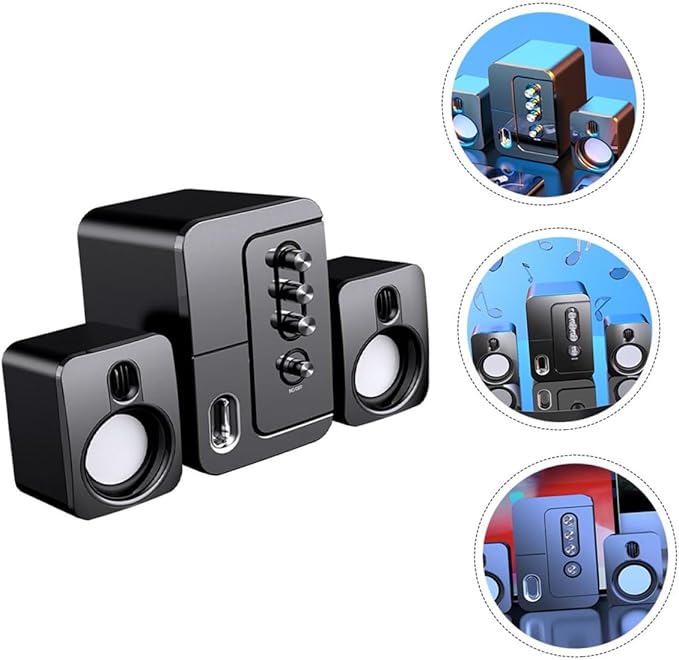USB Computer Laptop Desktop Speakers Black Compact Wired Surround Sound with Bass Subwoofer Multi-Purpose Home and Office Audio System