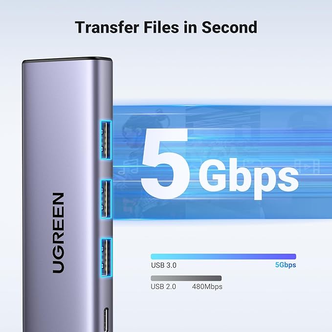 UGREEN USB C Hub 5-in-1 USB-C Hub with 4K@60Hz HDMI 100W Power Delivery 3 USB-A 3.0 Data Ports USB C Dock Adapter for MacBook Pro/Air iPad Pro Mac Mini Surface XPS Thinkpad Galaxy and More