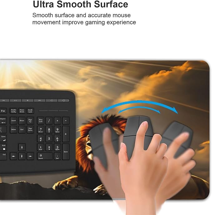 XXL Gaming Mouse Pad Extended (35.5X16) Lion Christianity Large Non-Slip Desk Mat Water-Resistant Keyboard Mousepad for Office &amp Home