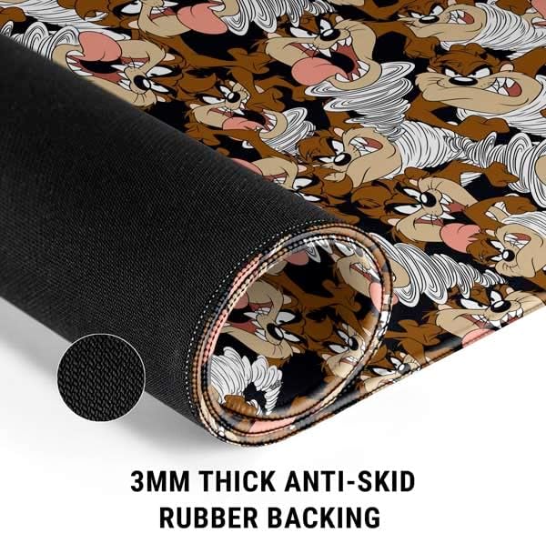Skinit Medium Gaming Mouse Pad - Officially Licensed Taz Super Sized Pattern Design with Stitched Edges Waterproof Non-Slip Rubber Base Desk Mat for Keyboard &amp Mouse 17.7 x 15.75 inches
