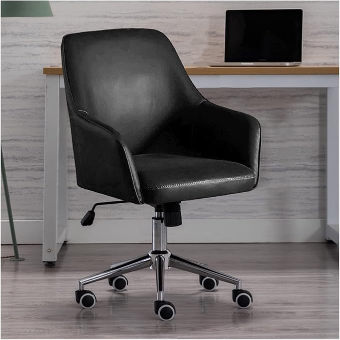 Adjustable Office Computer Chair with Armrest Leather Office Chair for Furniture Home Bedroom Study Computer Swivel Gaming(Black)