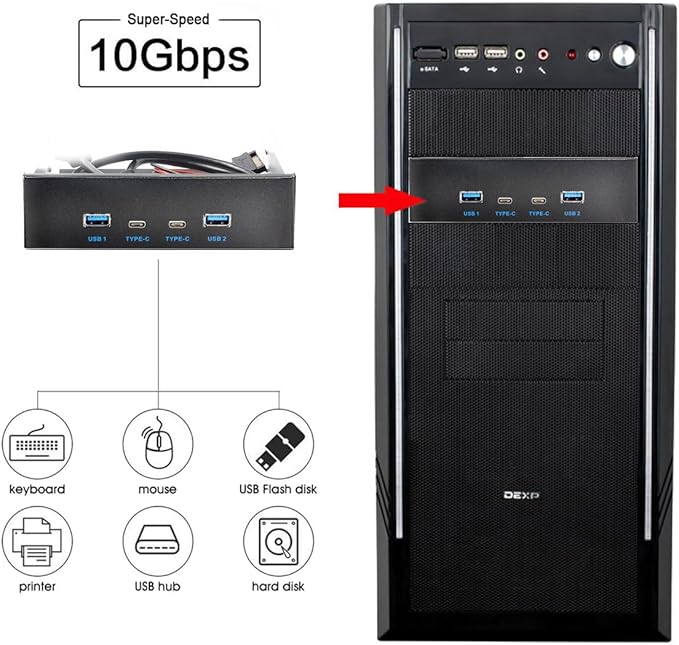 CY 10Gbps USB 3.1 Type-A &amp Type-C HUB 4 Ports Front Panel to Motherboard Type-E Connector Cable 10Gbps for 5.25 CD-ROM Bay Tray