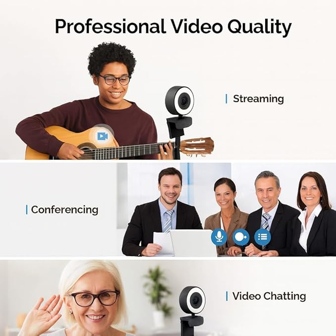 PC Webcam for Streaming HD 1080P PA552 USB Pro Computer Web Camera Video Cam for Mac Windows Laptop Conferencing Gaming Webcam with Touch Screen Ring Light &amp Microphone &amp Tripod