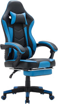 Ergonomic Video Game ChairsPu Leather Video Game Chairs For Adults 360°Swivel Adjustable Office Chair Gamer ChairWith Footrest Comfortable Game Lumbar Headrest Backrest RecliningBlack + blu