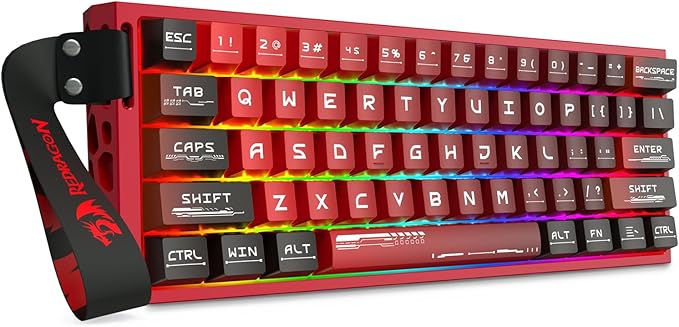 Redragon K753 HE Rapid Trigger Gaming Keyboard 60% 61 Keys Wired Mechanical Keyboard w/Hype-Red Hollowed-Out Aluminum Base Next-Gen UltraMag 100% POM Silky Rappid Trigger Magnetic Switch