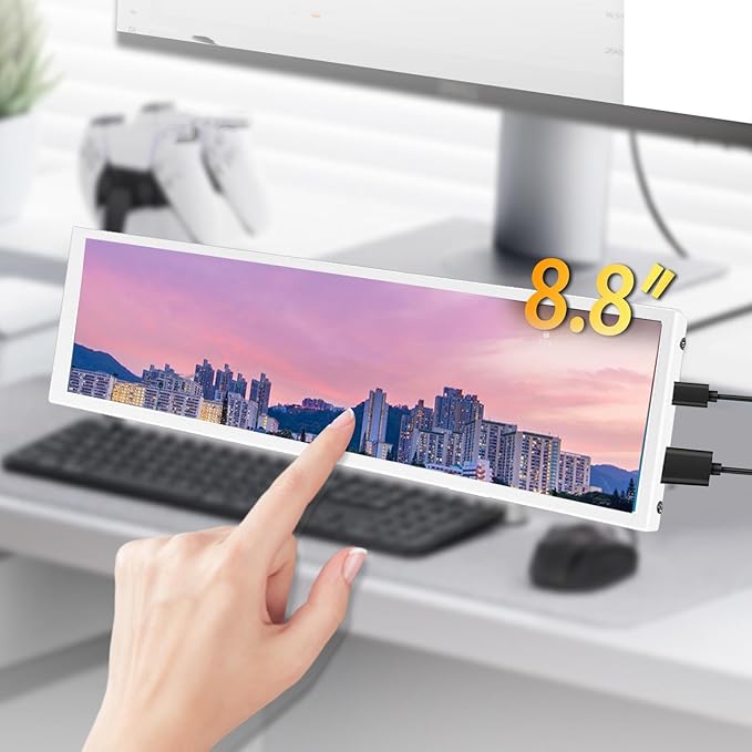 Sanpyl 8.8 Inch Touchscreen Monitor 1920x480 5 Point Touch Long Bar Display Secondary Screen for PC Case CPU GPU Data Monitor