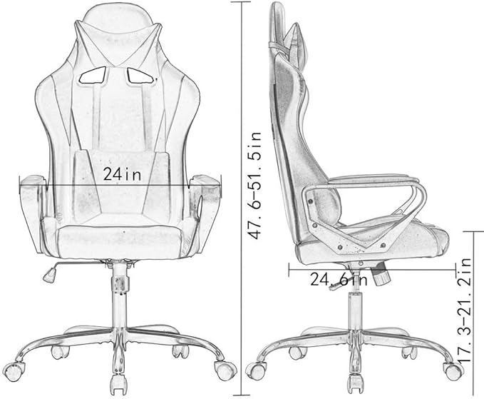 Gaming Chair Computer Gamer Racing Chair High Back Video Game Chair Leather Gaming Chair Ergonomic Adjustable Swivel Racing Chair with Headrest and Lumbar Supportfor Back Pain WomenMen (Grey)