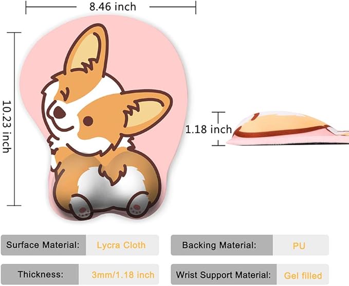 HAOCOO Ergonomic Mouse Pad with Wrist SupportNon-Slip Backing Corgi Anime Cute Gel Mouse Pad Wrist Rest Easy-Typing and Pain Relief for Gaming Office Computer Laptop(Pink Blue Cute Corgi)