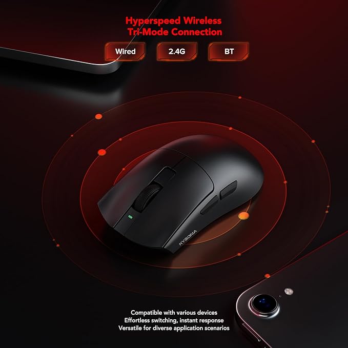 KYSONA Jupiter SE Wireless Gaming Mouse 24000 DPI Optical Sensor Ultralight 49G 300 Hr Battery Life 5 Programmable Buttons for PC/Mac/Laptop Black