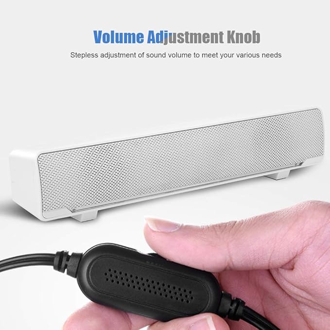 USB Speaker Bar Computer Speaker for Desktop Laptop PC Speaker Small Soundbar with AUX/USB Connection Portable Mini Sound Bar(White)