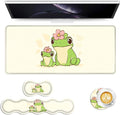 Keyboard Mouse Pad Set Extended Gaming Mouse Pad+Ergonomics Keyboard Wrist Rest Support Memory Foam Easy Typing Pain Relief 4Pcs XL Ultra Thick Desk MatMother Baby Frog with Flower