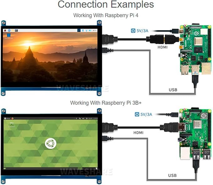 waveshare 7inch HDMI LCD IPS Capacitive Touch Screen 1024×600 Display Monitor Compatible with Raspberry Pi 5/4B/3B+/3B/Pi Zero W/Zero 2W/Pico/Pico W/Pico 2/Pico 2WJetson Nano/Win10/8/7etc.