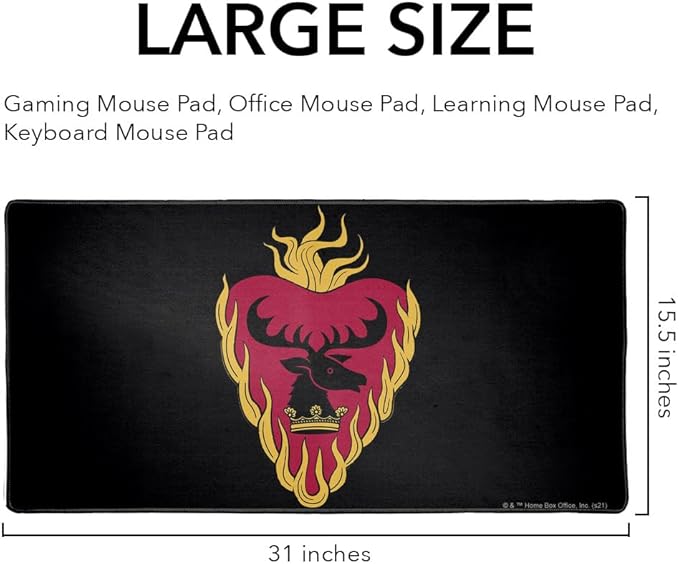 Game of Thrones Stannis Baratheon Sigil Large Gaming Mouse Pad Desk Mat with Stitched Edges Non-Slip Base for Gamer Home and Office 31.5 x 15.7