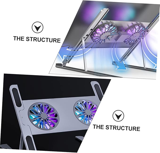 Tofficu Laptop Cooler Pad Fans Led Light Cooling Bracket for Laptop Quiet Stand