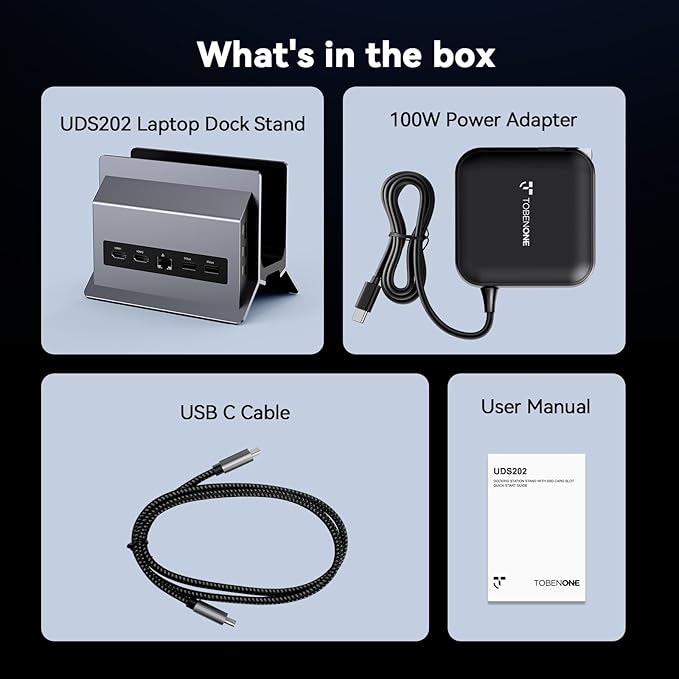 TobenONE Docking Station with Dual Monitor4K@60Hz 2 HDMI100W Power Supply PD 3.06 USBGigabit Ethernet Laptop Stand Verticallyfor WindowsChromeOS and More Space-Saving for Office/Home/Study