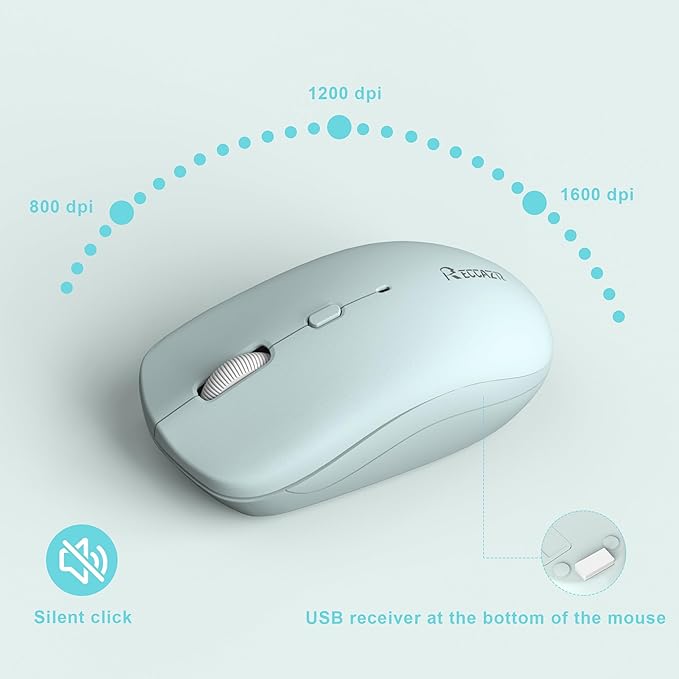 Wireless Keyboard and Mouse Combo Full-Sized Wireless Keyboard and Adjustable DPI Mouse 2.4GHz USB Receiver Keyboard and Mouse for PC Windows Desktop Laptop (Mint Green and White)