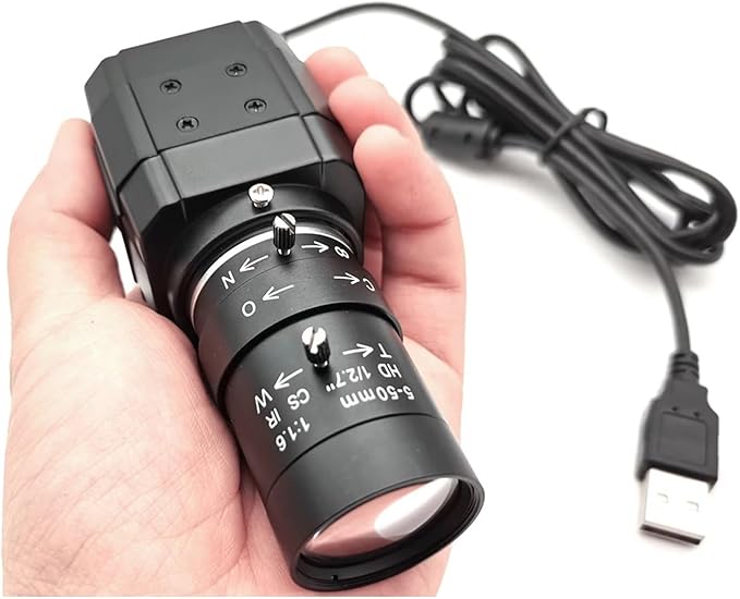 HD 2K Webcam 30fps High Speed UVC OTG 4MP USB Camera with 2.8-12mm Varifocal CS Lens Plug and Play for YouTube Live Broadcast(2K 5-50 Camera)