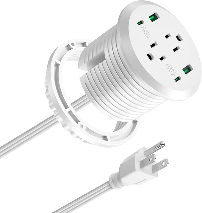 Desktop Power Grommet 3-inch Hole40W Total Fast Charging Station 2 PD 20W USB C PortFlush-Mount Recessed Power Strip 2 AC Outlets4 USB Portsin to The Top of Your Desk6ft Cord