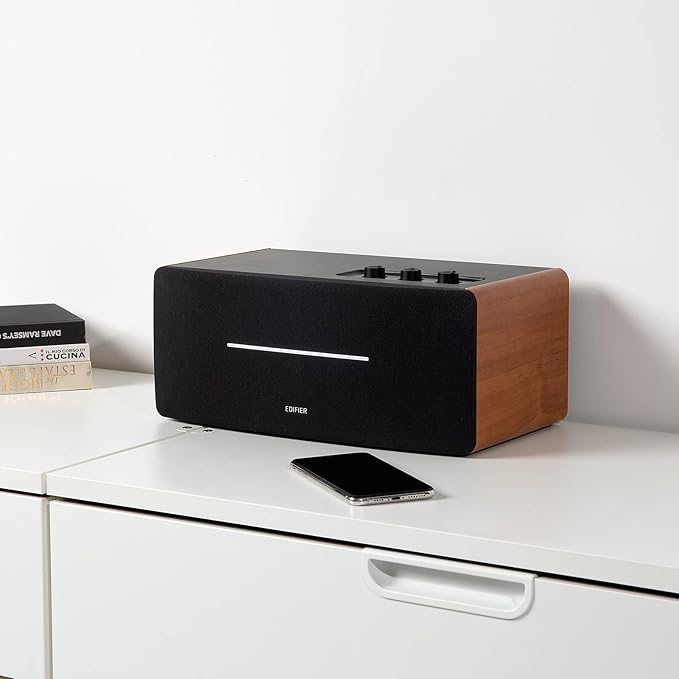 Edifier D12 Integrated Desktop Computer Speakers with Bluetooth 5.0 Wireless Stereo Tabletop Speaker 70 Watts RMS with Subwoofer Line Out RCA Aux Input for PC Monitor Laptop - Wooden Enclosure
