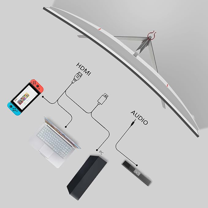 Gawfolk 27 Inch PC Computer Screen1800R Curved Gaming 180Hz Monitors FHD1080p 1ms Without Bezel freesync 98% sRGB178 ° Angle View HDMI DisplayPort Compatible with Wall-Mounted100*100MM-White