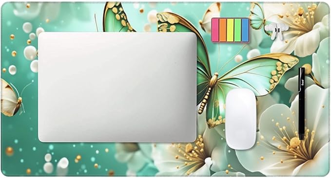 Butterflies Floral Desk Cover MatExtended Large Mouse PadComputer Laptop Mat Desk Decor for Office Game Home 30x16 Inch