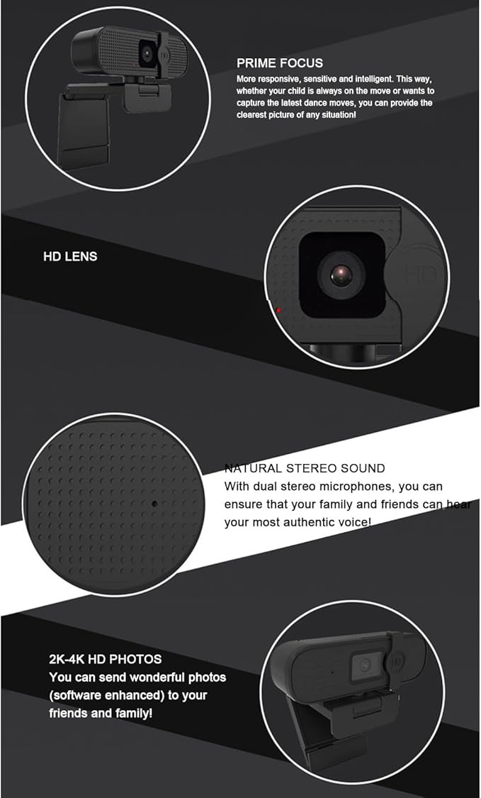 USB Computer Web Camera with Cover Autofocus 4K Plug and Play Wide Angle for Gaming Video Recording Streaming and Live Chat