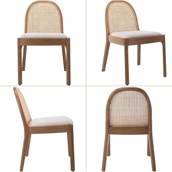 Adjustable Office Computer Chair with Armrest 1pcs Linen Fabric Rattan Backrest Dining Chair Solid Wooden Legs Use for Living Room