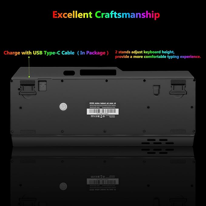 Wireless RGB Gaming Keyboard and Mouse - Rechargeable BacklitLong Battery LifeMetal Panel Mechanical Feel with Palm Rest7 Color Gaming Mouse and Mouse Pad for Game and Work