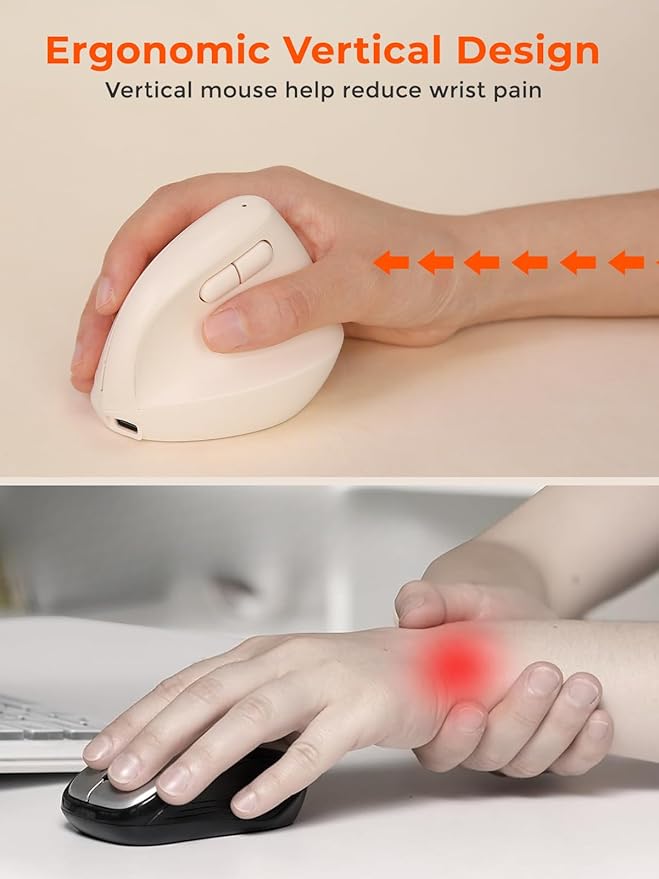 DAREU Ergonomic Vertical Wireless Mouse for Small Hands2.4GHz / BT Optical Vertical Mice with Ergo Design for Comfort and Reduced Wrist Strain3 Multi-Device Connectivity for Computer/PC/Laptop
