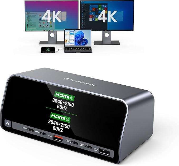 TobenONE Docking Station 13-in-1 Laptop Docking Station Dual 4K Monitor with HDMI 100W PD Ports 10Gbps USB A/C LCD Smart Display Gigabit Ethernet 160W Max Output for Dell HP Lenovo and More