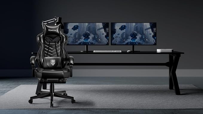 Vonesse Gaming Chair Big and Tall Office Chair with Footrest and Massage Gaming Chairs for Adults with Lumbar Support Ergonomic High Back Computer Desk Chair with Pocket Spring Cushion (Black)