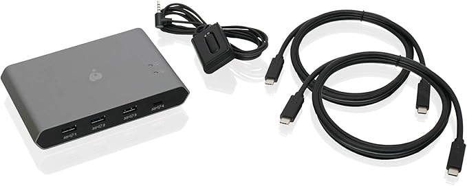 IOGEAR USB-C 2 Port Switch - Transfer Files Between PC &amp Mac OS X - 3 USB-A - 1 USB-C - Switch Method Remote - Mouse or Hotkey - LED Indicator - USB-C 85W Pass Through - GUS4C2