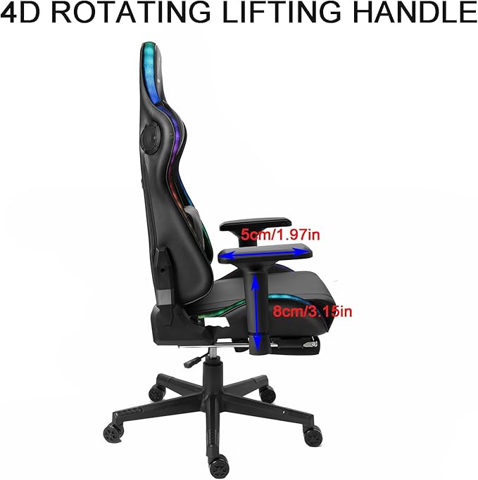 TBQATNTS LED Gaming Chair with Massage High Back PU Video Game Chair with Speakers Adjustable Lumbar Support and Headrest Reclining Computer Gaming Chair for AdultsBlack
