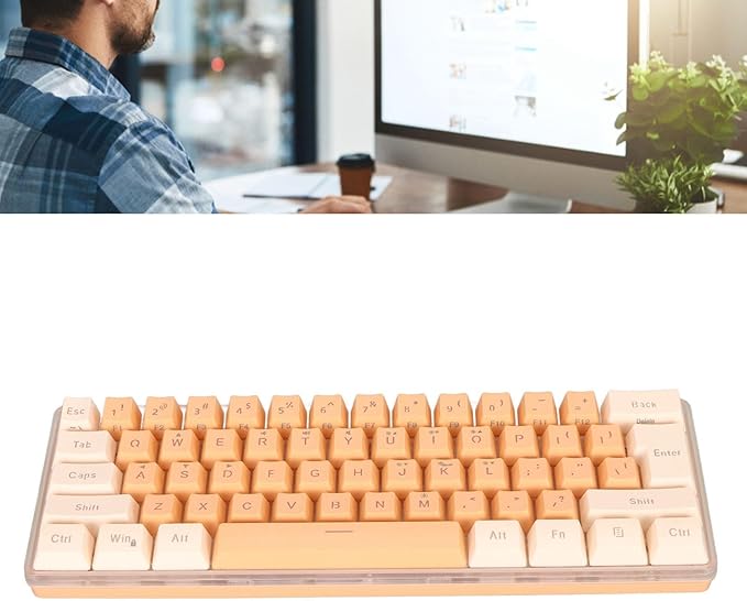 GOTOTOP 60% Wired Gaming Keyboard RGB Mini Keyboard with 6 Backlight Effects Compact 61 Keys Keyboard for 11 10 8 7 Vista USB Wired Plug and Play (Yellow Orange)